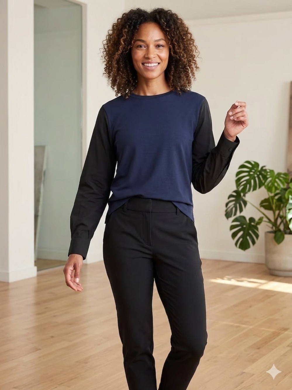 Athleta Colorblock Long Sleeve Top in Navy and Black NWT